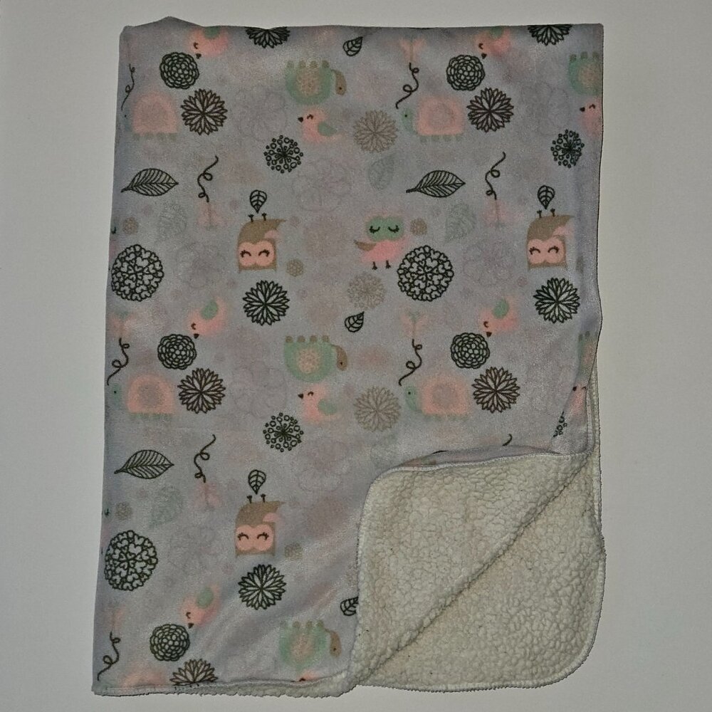 Chick Pea Gray Owl Bird Turtle Leaves Baby Blanket Fleece Sherpa Pink Green